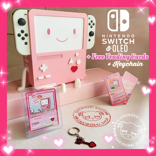 Valentines Pink - Nintendo Switch BMO Dock | w/ Face Display Face, Holo Adoption Trading Card