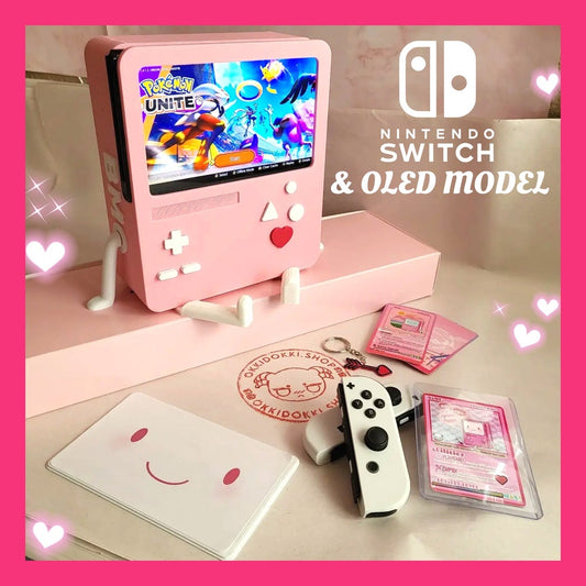 Valentines Pink - Nintendo Switch BMO Dock | w/ Face Display Face, Holo Adoption Trading Card
