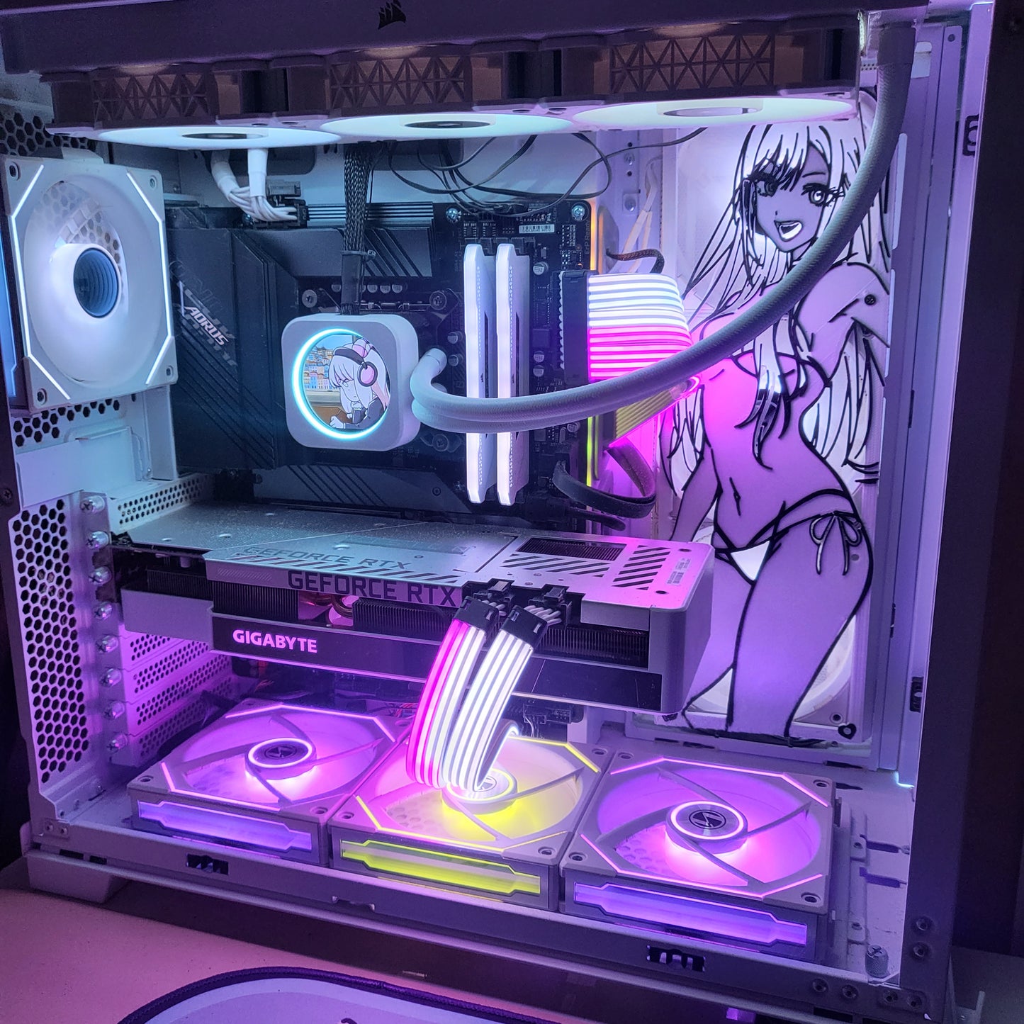 Marin Anime | B&W Triple PC Gaming Fan Shroud / Grill / Fan Cover | Breathable Safe Design, Hardware Included , SizeFit 3×120mm [360mm