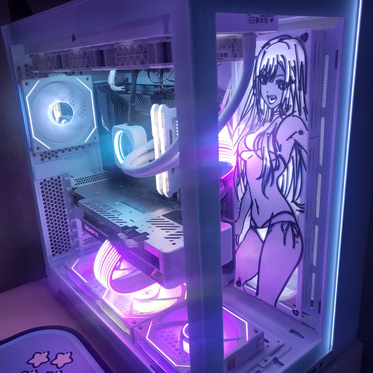 Marin Anime | B&W Triple PC Gaming Fan Shroud / Grill / Fan Cover | Breathable Safe Design, Hardware Included , SizeFit 3×120mm [360mm