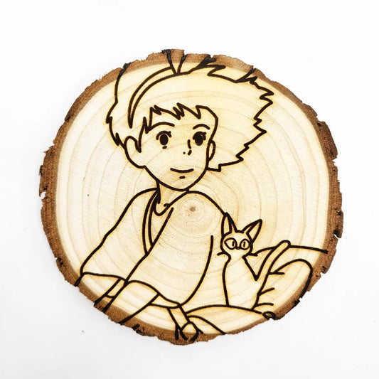 Kiki &JiJi Double-Sided- WoodArts! Functional Coaster | w/ Free Stand