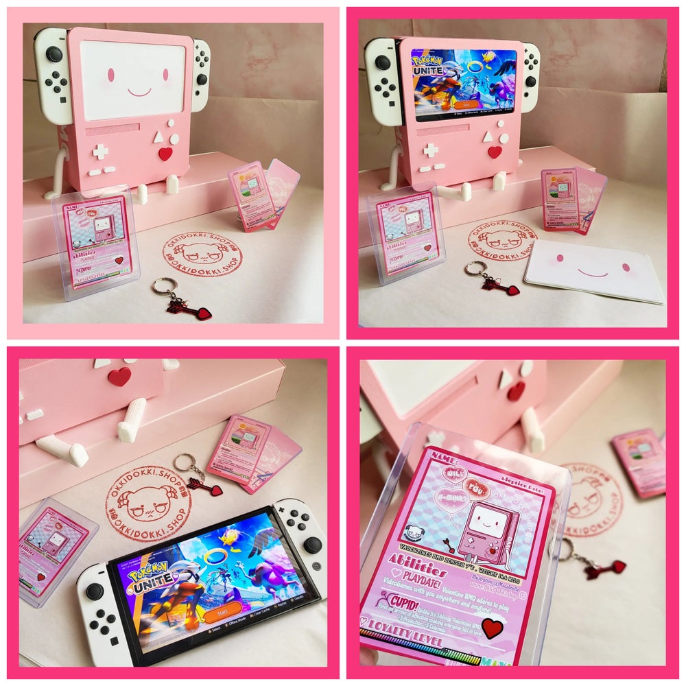 Valentines Pink - Nintendo Switch BMO Dock | w/ Face Display Face, Holo Adoption Trading Card