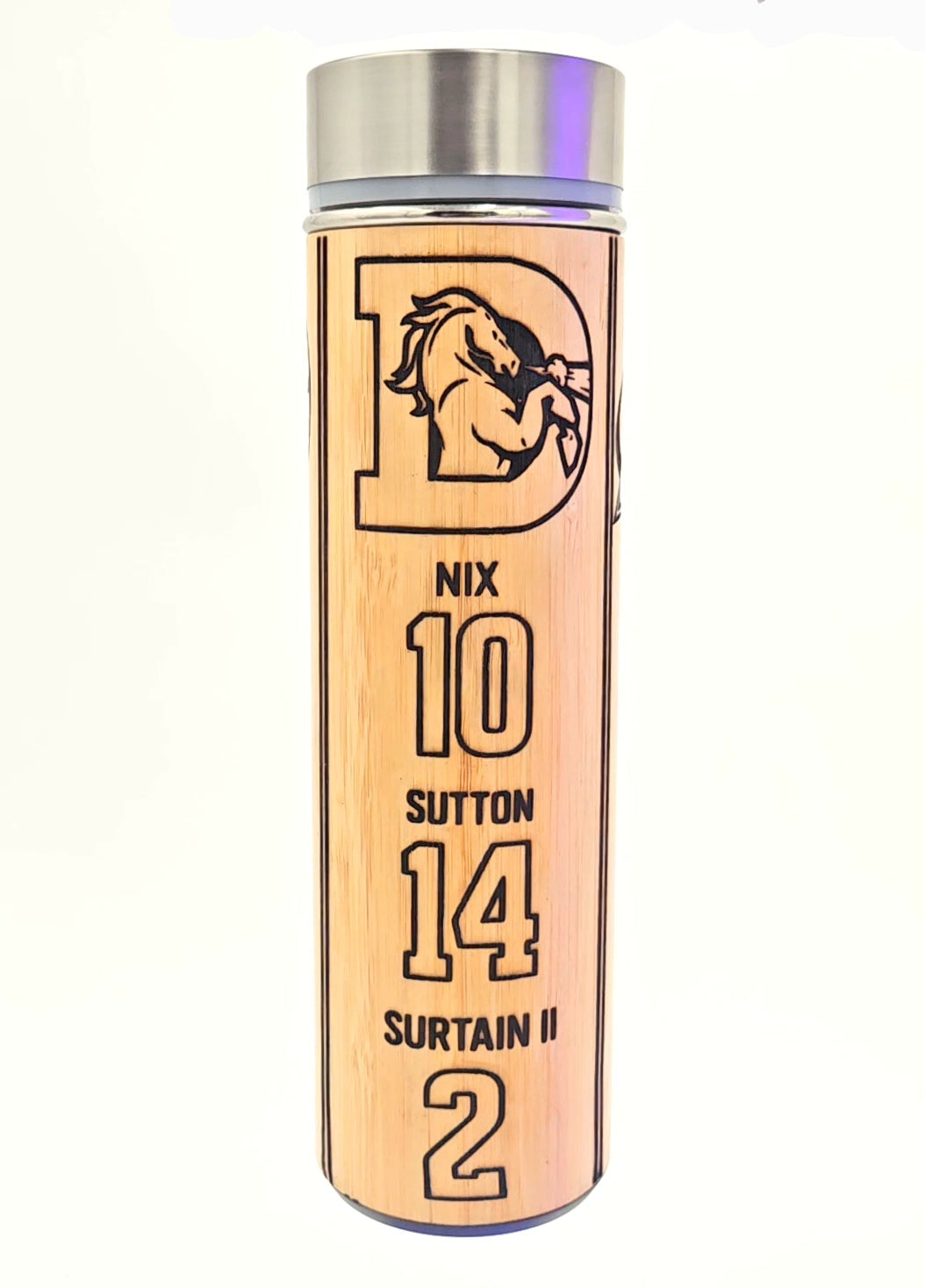 3 SPORTS TEAM 9 PLAYER - Custom Bamboo Insulated Thermos Bottle + FREE Custom Top