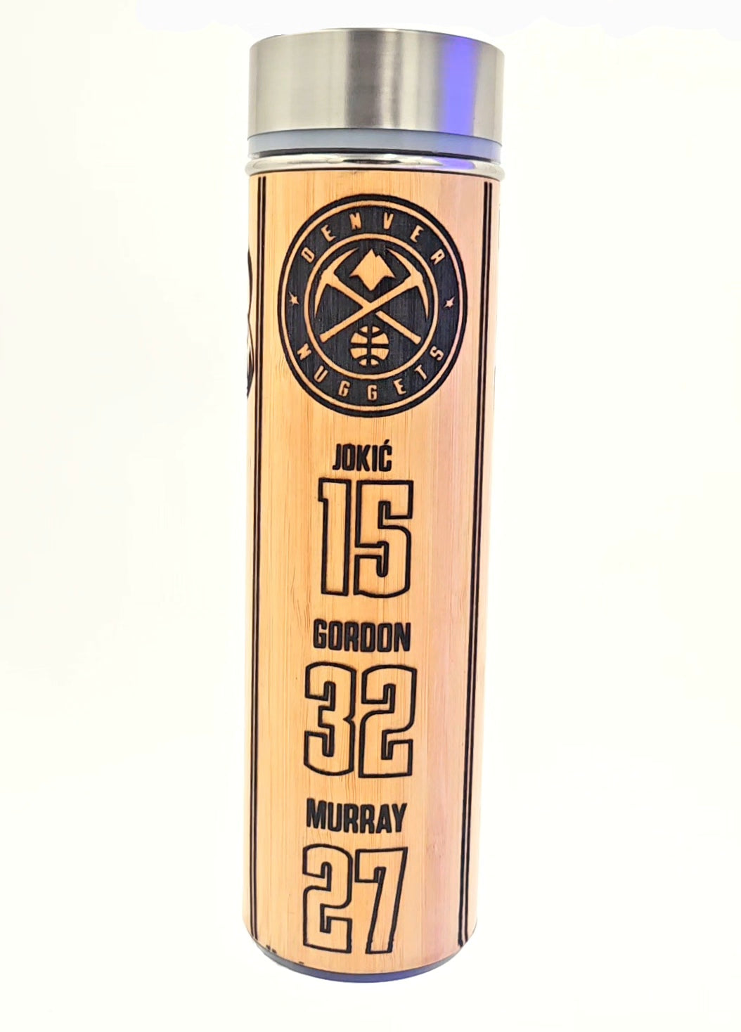 3 SPORTS TEAM 9 PLAYER - Custom Bamboo Insulated Thermos Bottle + FREE Custom Top