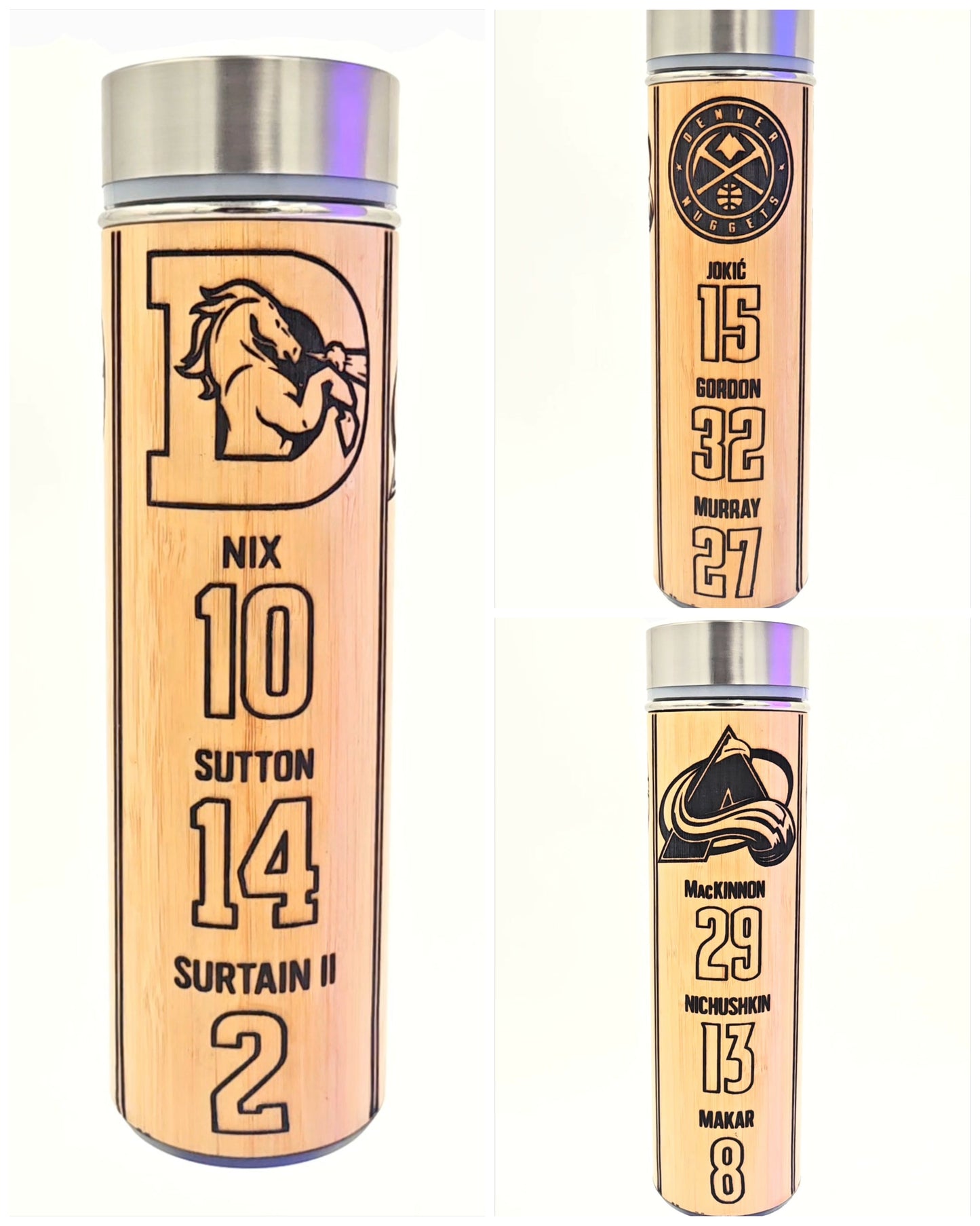 3 SPORTS TEAM 9 PLAYER - Custom Bamboo Insulated Thermos Bottle + FREE Custom Top