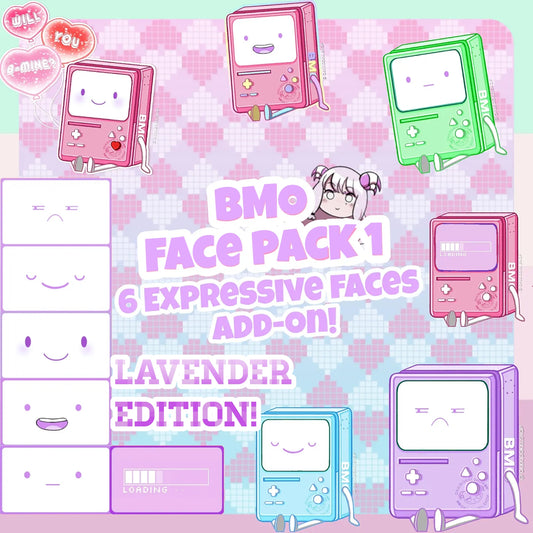 Lavender Edition - BMO Faces Accessories Pack 1 | For OkkiDokki Nintendo Switch Bmo Dock | Pack of 6 +BONUS Trading Cards