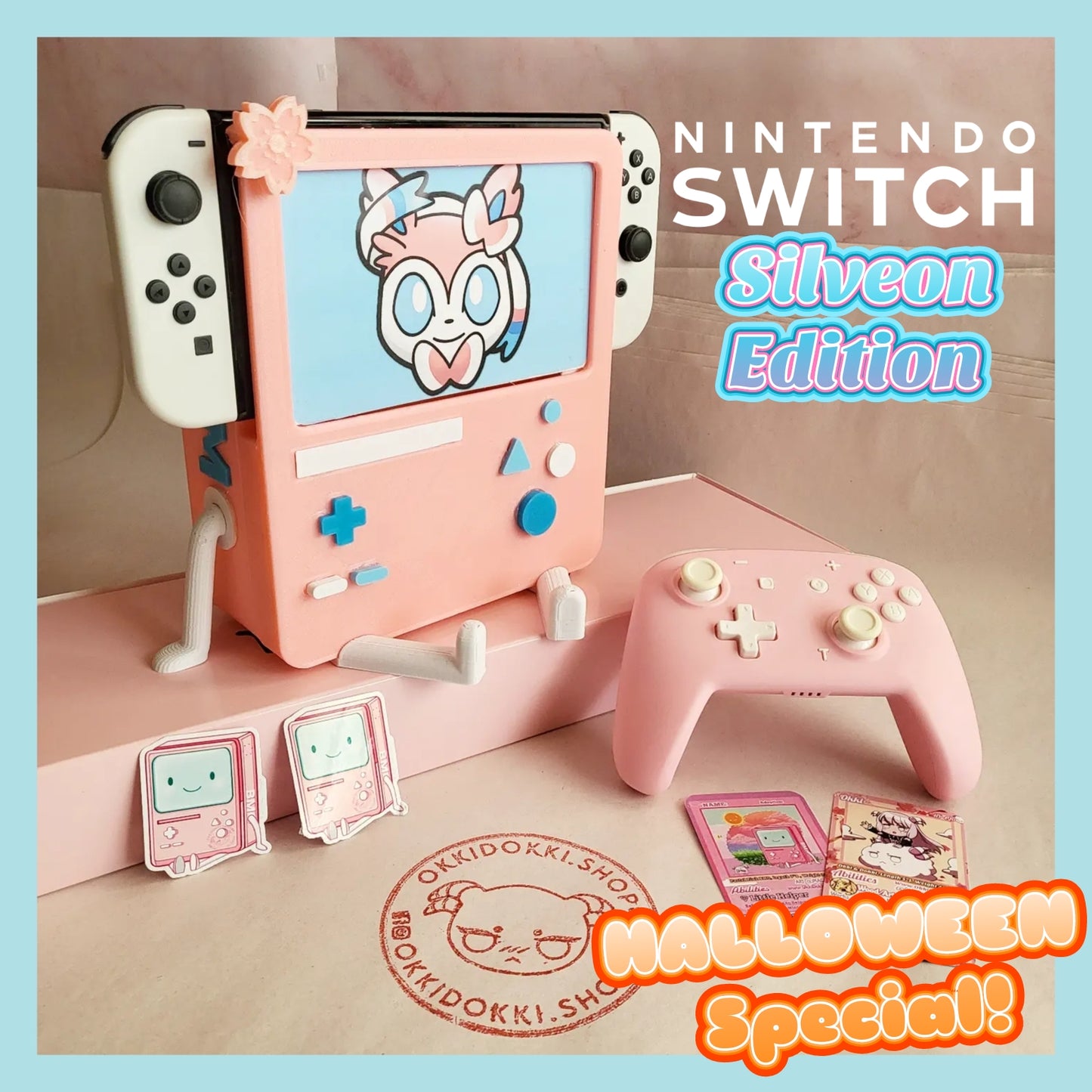 HALLOWEEN Special - Silveon BMO - Nintendo Switch BMO Dock | w/ included Free Display Face & Adoption Trading Card + all Switch Moded Fit