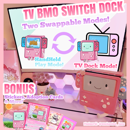 Pastel Pink - HDMI & Charging Nintendo Switch BMO Dock | Two Swappable Modes w/ Free Trading Card , Stickers + FITS Nintendo Switch Models