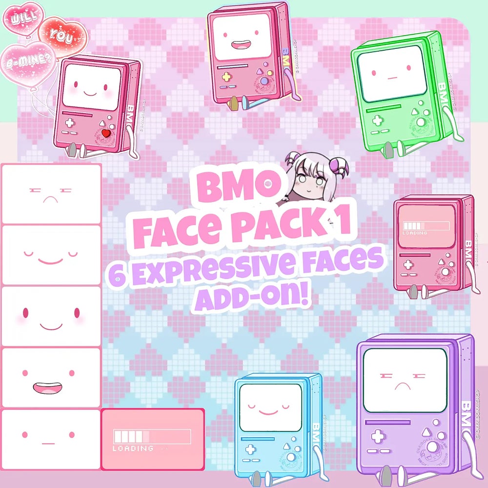 BMO Faces Accessories Pack 1 | For OkkiDokki Nintendo Switch Bmo Dock | Pack of 6 +BONUS CARD