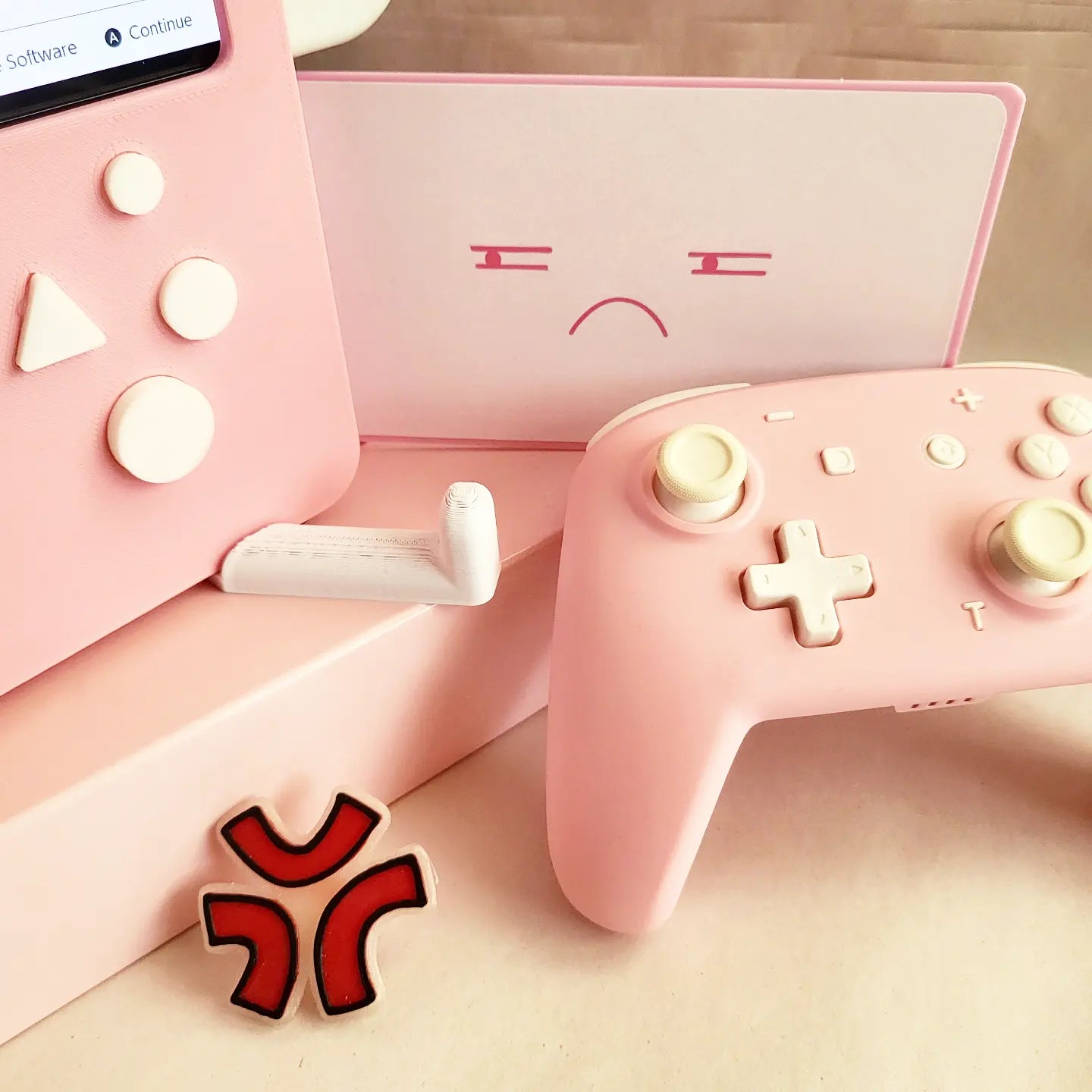 ANGRY Pastel Pink Bmo - Nintendo Switch BMO Dock | w/ included Free Angry Display Face , Angry Pin , Stickers & Adoption Trading Cards