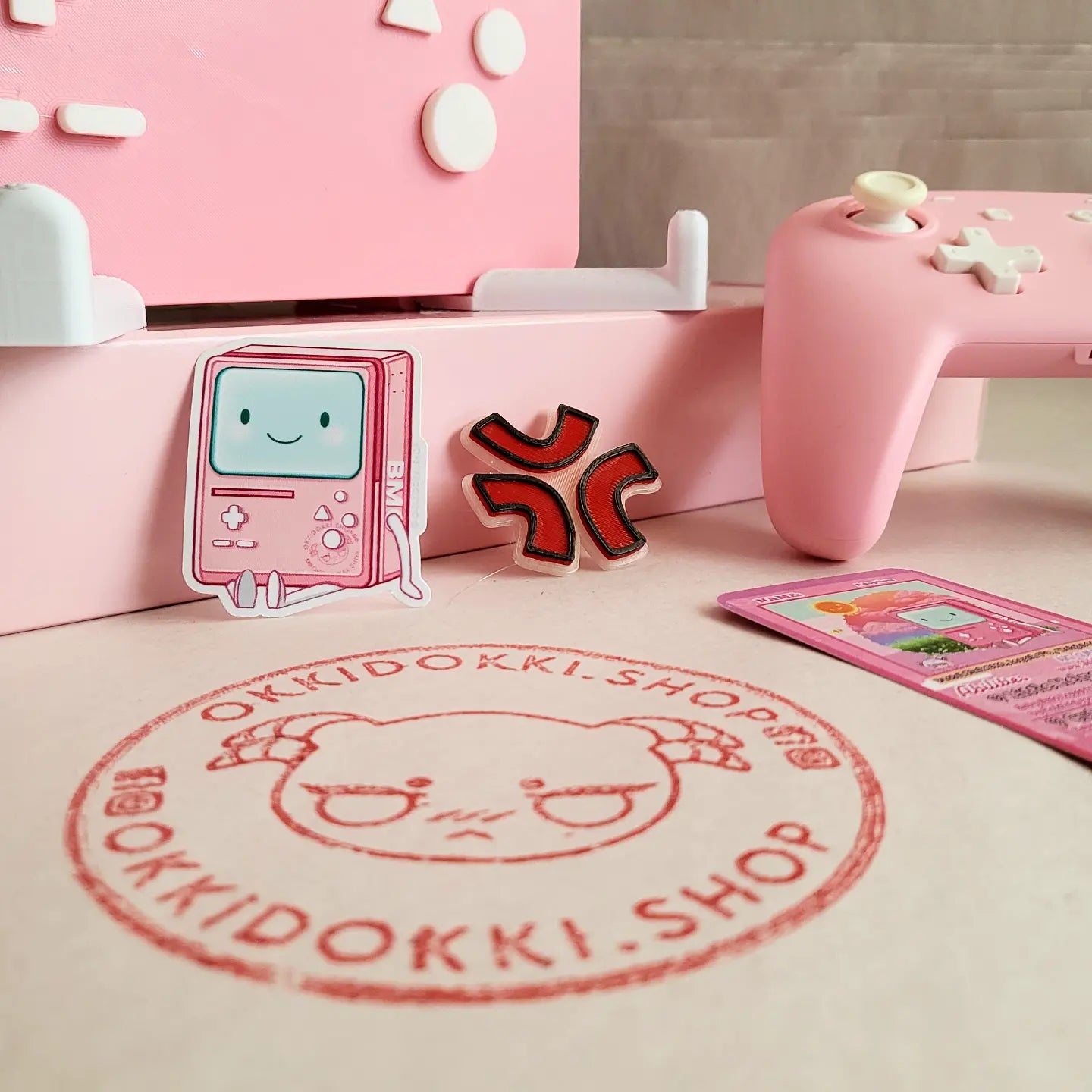 ANGRY Pastel Pink Bmo - Nintendo Switch BMO Dock | w/ included Free Angry Display Face , Angry Pin , Stickers & Adoption Trading Cards