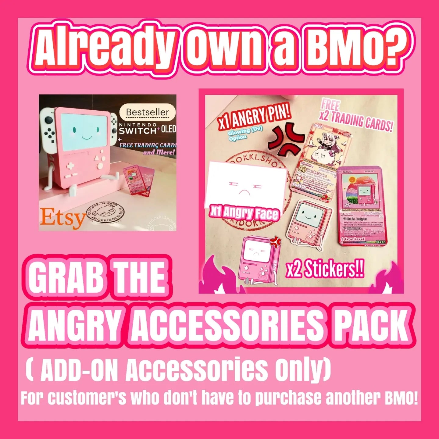 ANGRY BMO ACCESSORIES pack | for Pastel Pink Bmo - Nintendo Switch Bmo Dock