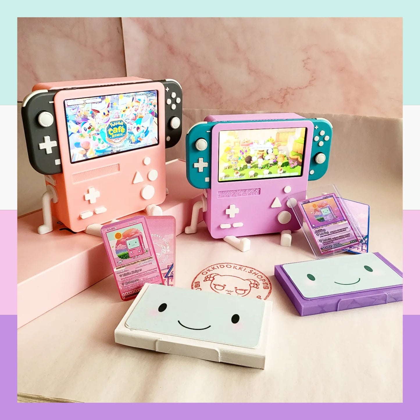 Pastel Pink - Nintendo Switch LITE - BMO Dock | w/ Limited Time Free Holographic Adoption Training Card + Free Display Face