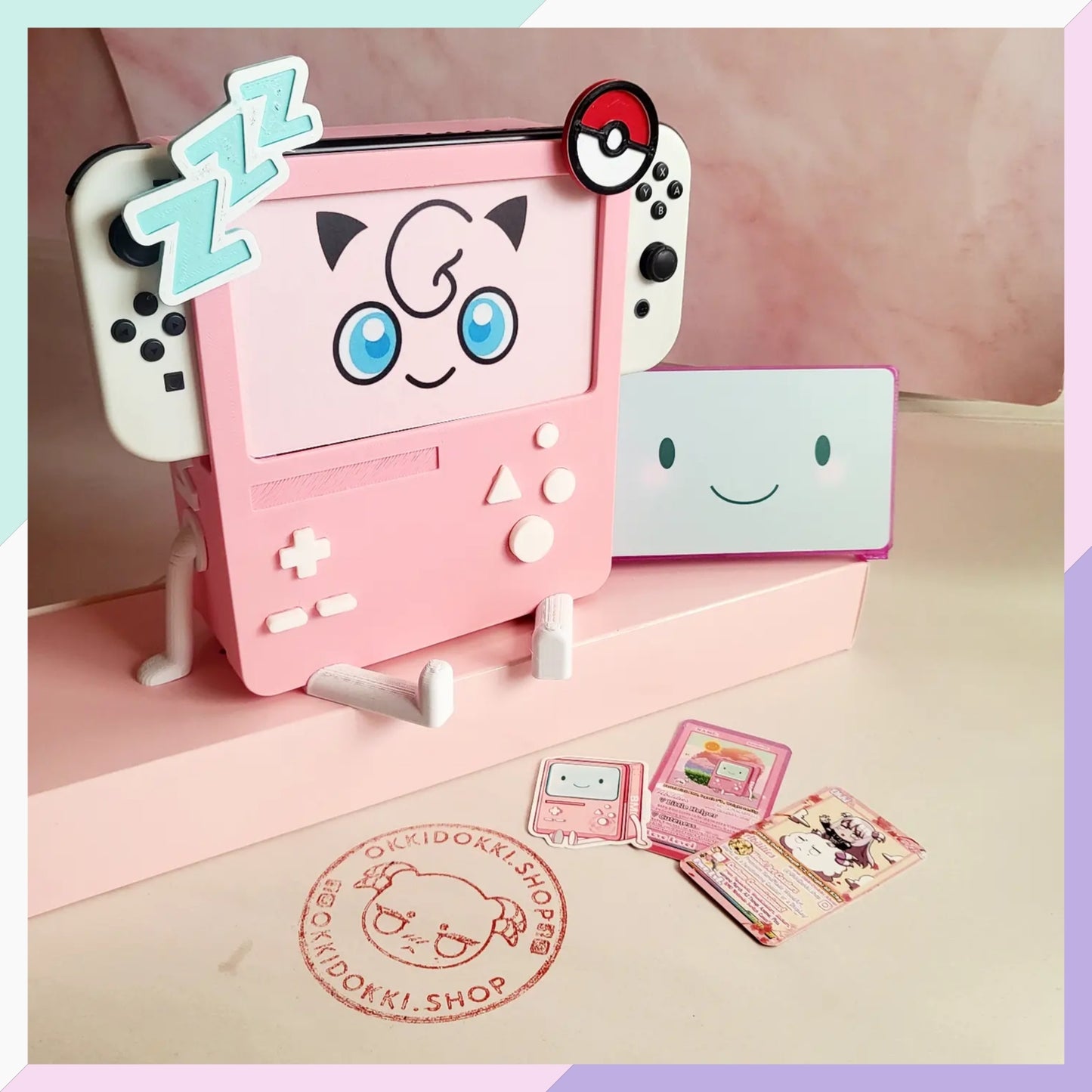 EASTER Special - JIGGLY Bmo - Nintendo Switch BMO Dock | w/ included Free Display Face & Adoption Trading Card + all Switch Moded Fit