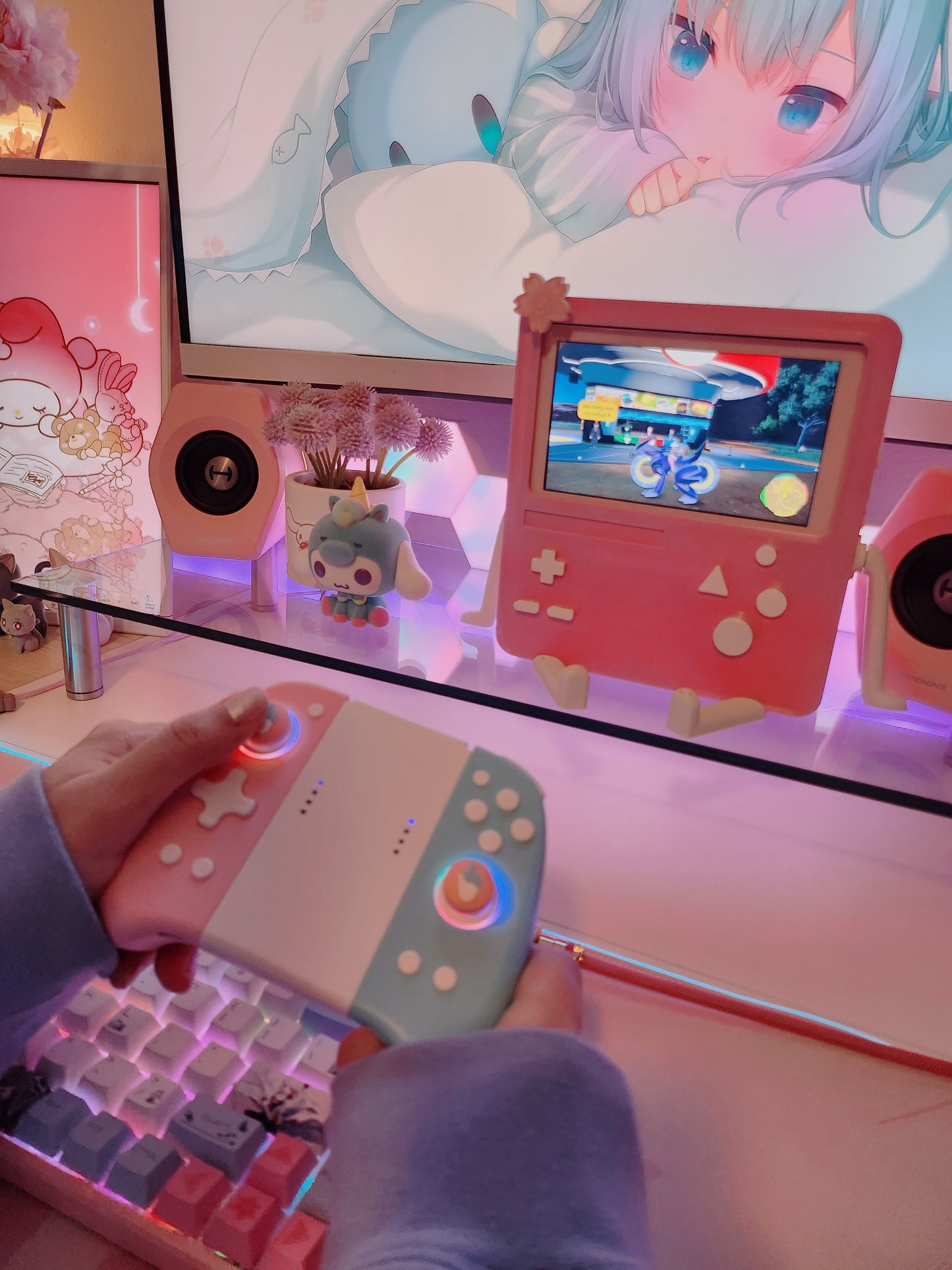 Pastel Pink - HDMI & Charging Nintendo Switch BMO Dock | Two Swappable Modes w/ Free Trading Card , Stickers + FITS Nintendo Switch Models