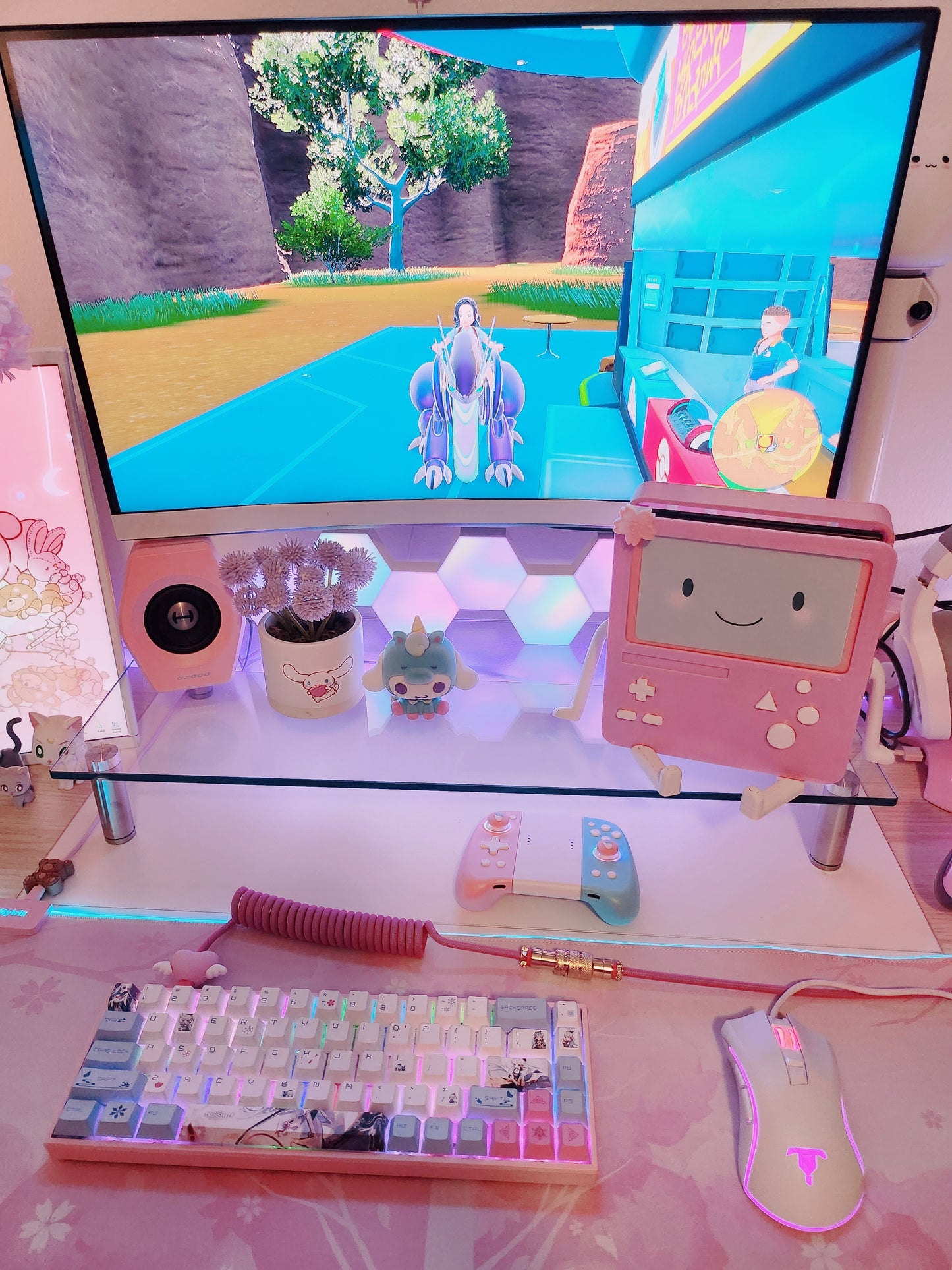 Pastel Pink - HDMI & Charging Nintendo Switch BMO Dock | Two Swappable Modes w/ Free Trading Card , Stickers + FITS Nintendo Switch Models