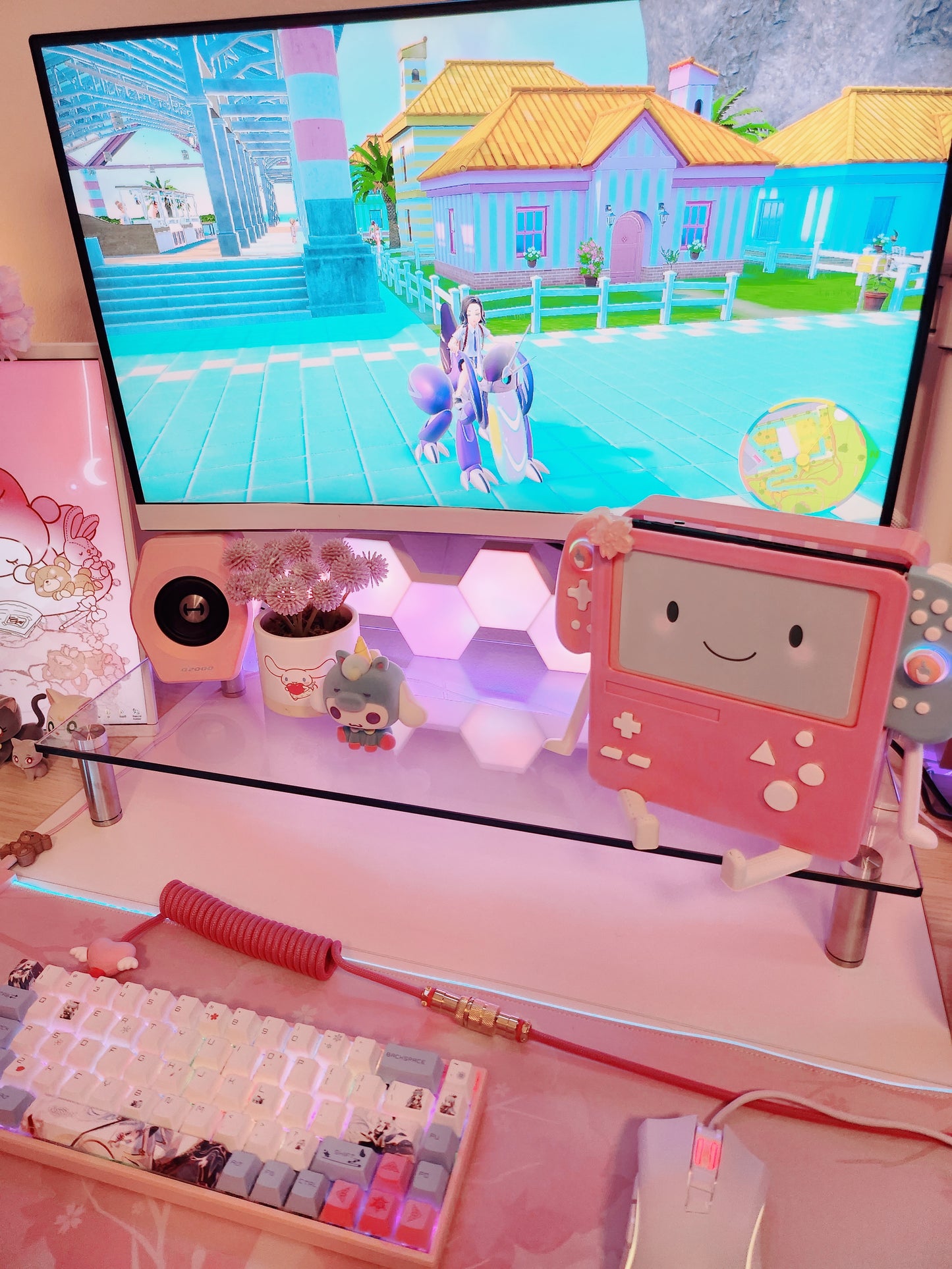 Pastel Pink - HDMI & Charging Nintendo Switch BMO Dock | Two Swappable Modes w/ Free Trading Card , Stickers + FITS Nintendo Switch Models